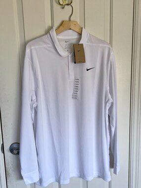 NEW Nike Victory Men's Long Sleeve Dri-Fit Polo Shirt NWT XL White Golf DN2344